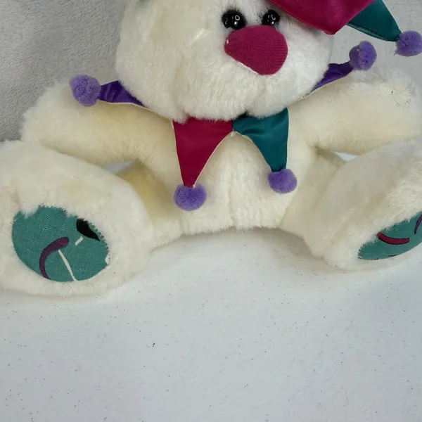 Vintage Cloud 9 Jester‎ Joker White Teddy Bear Stuffed Animal Plush Toy 9" - Image 4