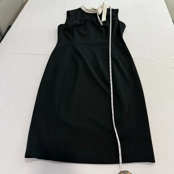 Calvin Klein‎ Black White Bow High Neck Sleeveless Stretch Crepe Sheath Dress 8 - Image 8