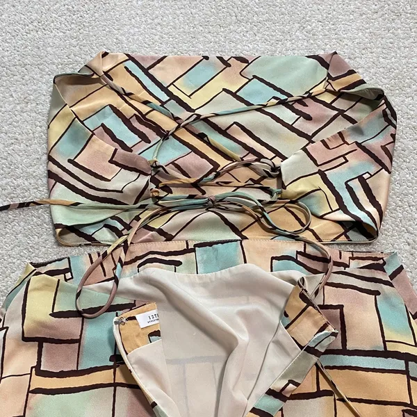 12th Tribe Geometric Block Print Maxi Dress in Beige, Mint & Terracotta Size L - Image 12