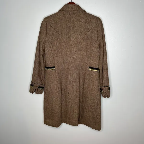 Soft Surroundings brown black herringbone metallic velvet accent coat wool small - Image 10