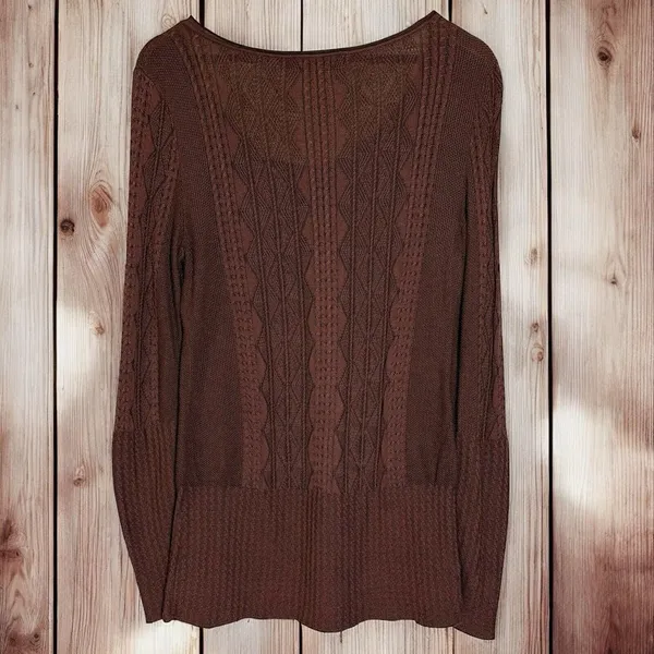 Peruvian Connection Cable Knit Sweater‎ | Womens Small | Brown 100% Pima Cotton - Image 5