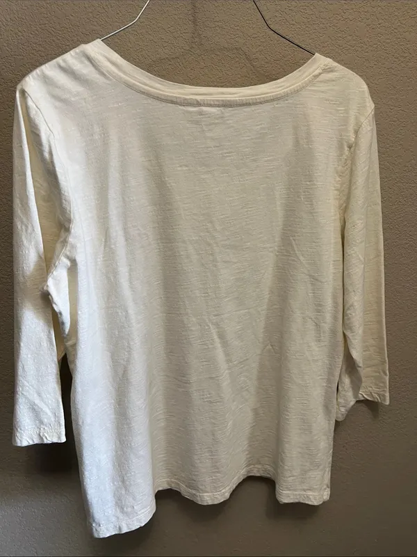 Christopher & Banks Cream Embroidered Scoop Neck Long Sleeve Top - Image 9
