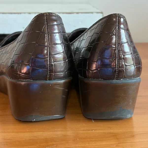 A2 by Aerosoles Tempting Brown Croc Embossed Wedge Loafers Womens 8M - Image 6