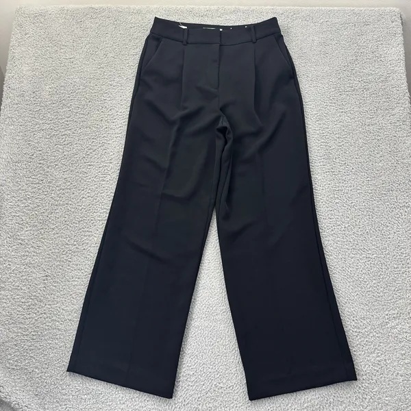 Loft The Peyton Trouser Pants Crepe Black Wide Leg Preppy Women's 8 x 30 - Image 2
