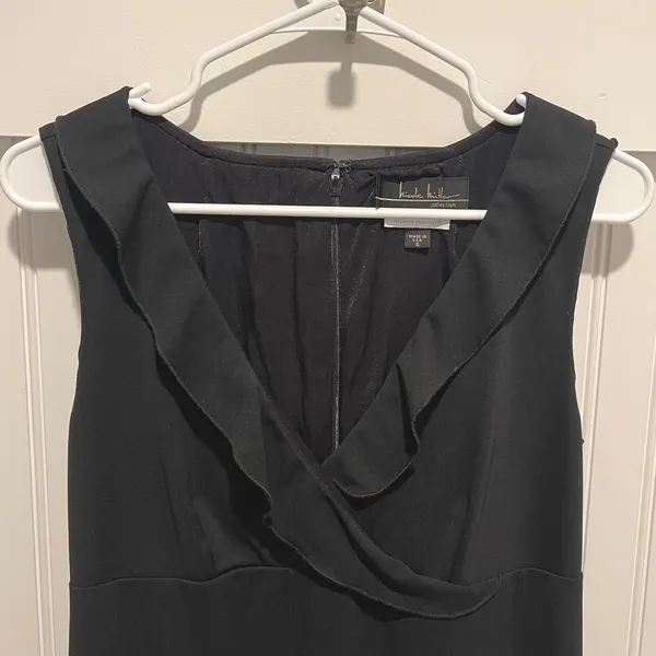 Nicole Miller Maternity Dress Women S Black Ruffle V-Neck Peter Pan Collar Crepe - Image 3