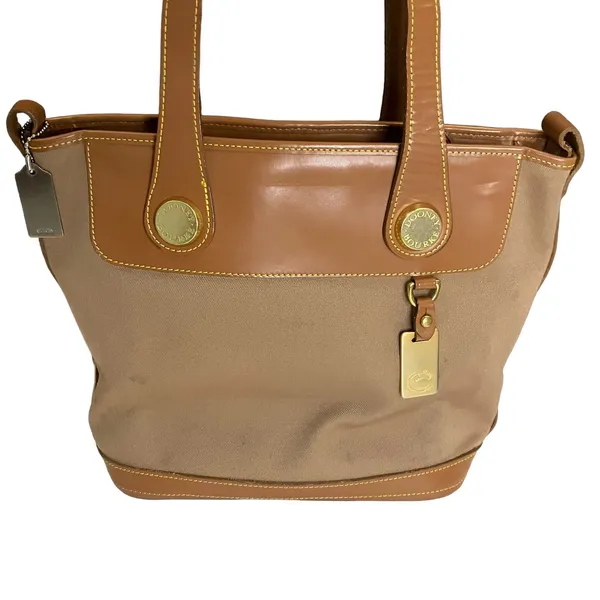 Vintage Dooney and Bourke Leather Trim Canvas Shoulder Bag - Image 2