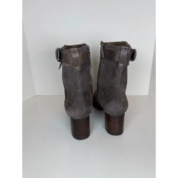Frye Suede Ankle Boots Women 8M Gray Leather Buckle Strap Moto Block Heel - Image 4