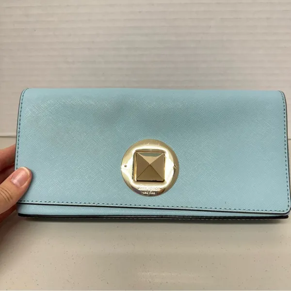 Kate Spade Mint Green Leather Square Clutch Handbag Purse Silver Hardware - Image 4