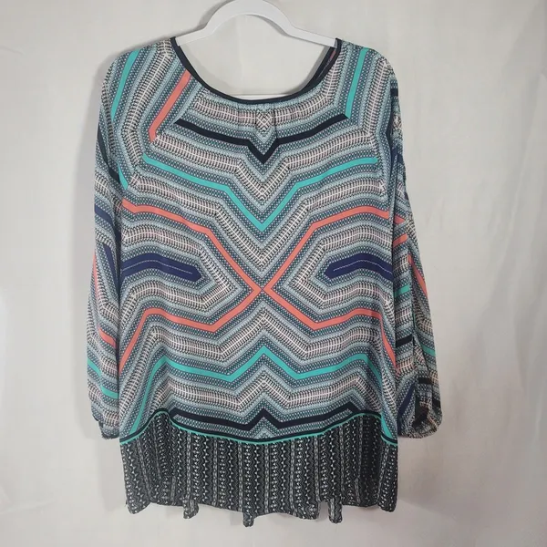 DR2 by Daniel Rainn Geometric Cold Shoulder Blouse Plus Size 1X Crochet Boho - Image 3