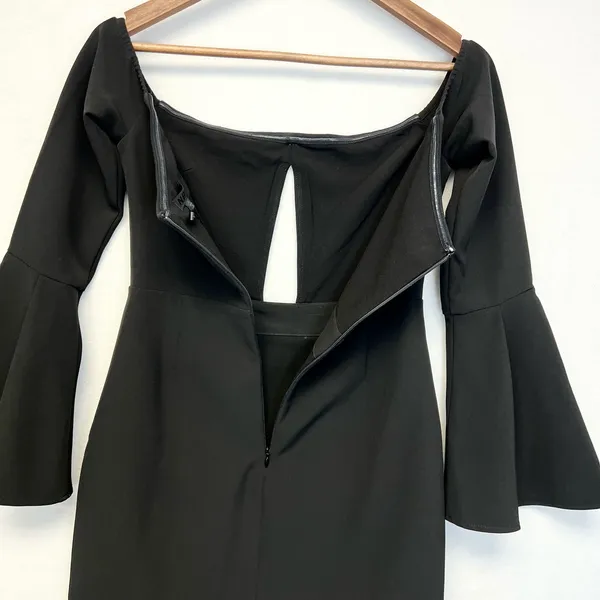 NEW NBD Womens S‎ Little Black Mini Dress Bell Sleeves Off Shoulder Cut Out - Image 6