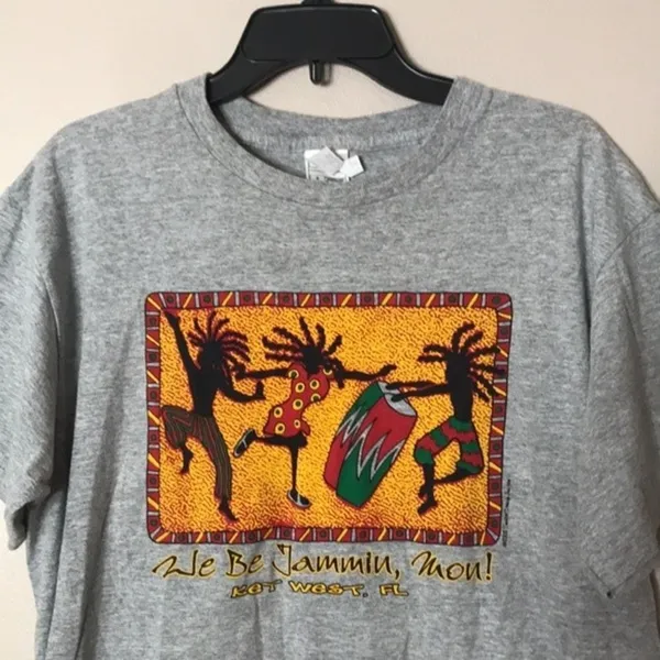Fruit of the Loom Vintage‎ we be jammin mon key west Florida gray T-shirt size large - Image 2