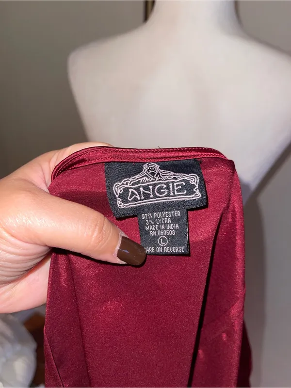 Angie Strapless Satin Corset Top in Burgundy - Image 5