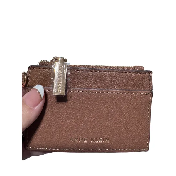 Anne Klein Women's‎ Brown Pebbled Leather Zip Wallet Cardholder Coin Pouch - Image 3