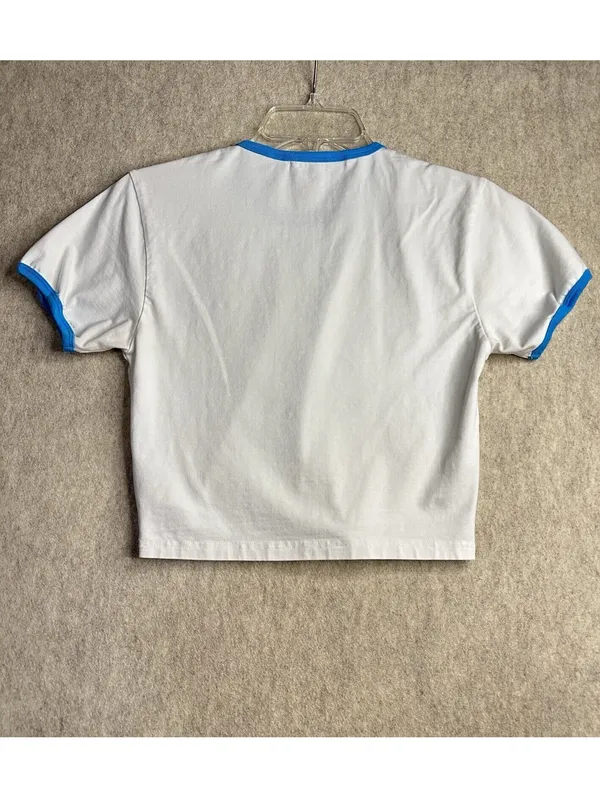 RIPNDIP Blonded Cropped Ringer Tee Women’s Med White Blue Alien Cat Logo - Image 6