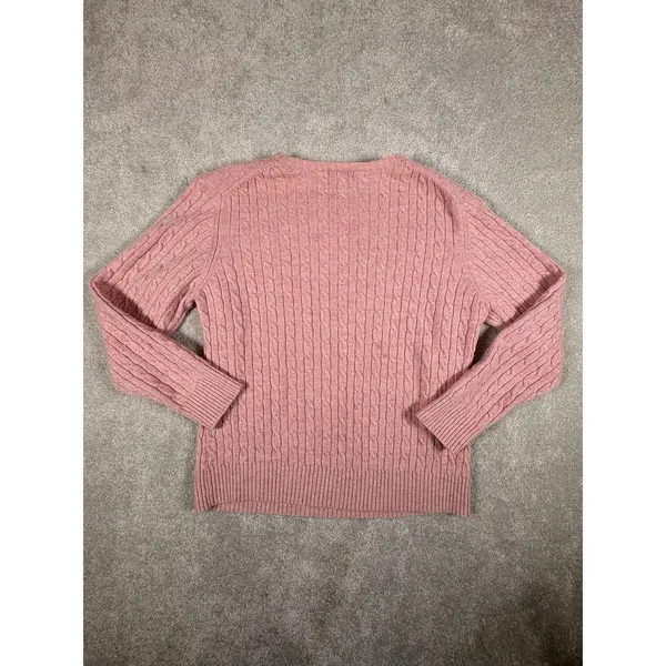 Vtg 90s LL Bean L Pink Lambs Wool Blend Cable‎ Knit Sweater Pullover - Image 7