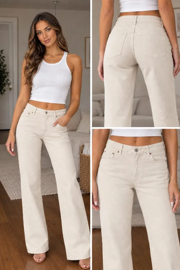 NWT Abercrombie & Fitch Straight Mid Rise Jeans Cream Size 34 (18R) XL - Image 2