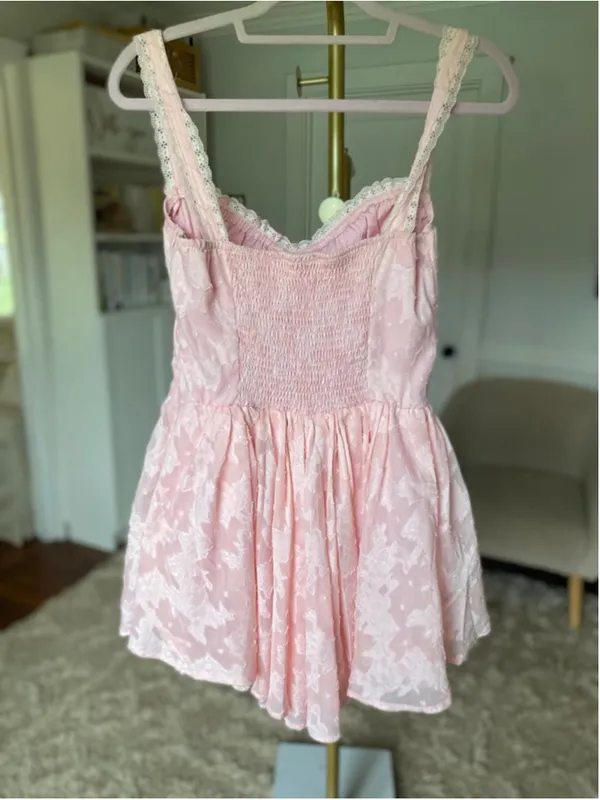 SHEIN Corset Babydoll Mini Dress Coquette Blush Pink Lace Romantic Fairy NWT - Image 3