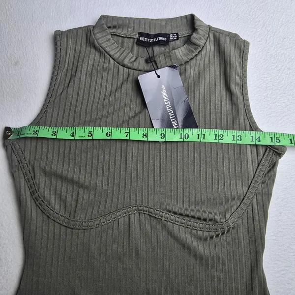 PrettyLittleThing 23Y NWT Khaki Rib Underbust‎ Detail Bodycon Mini Dress Size 6 - Image 7