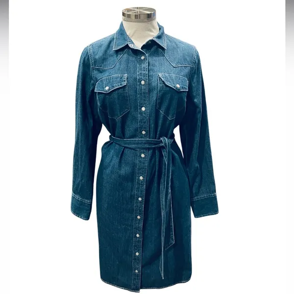 J.CREW Denim shirtdress with tie belt Size 6 - Image 4