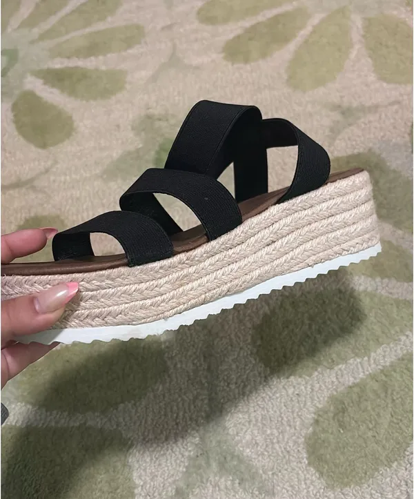 Black Platform Wedge Sandals Size 7.5 - Image 2