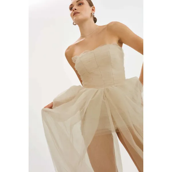 LAMARQUE Pixie Corset Dress in Light Beige Size XS Strapless Tulle Princess - Image 13