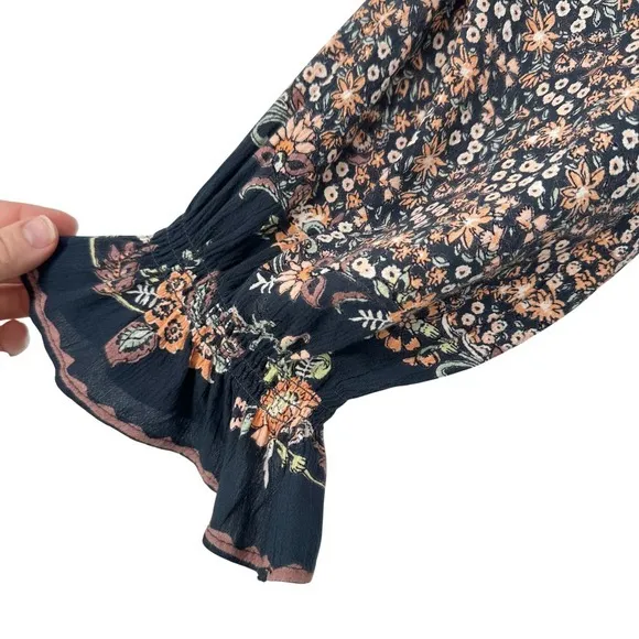 Angie Ditsy Floral Print‎ Maxi Dress Smocked Long Sleeve Bohemian Chic Ruffle - Image 3