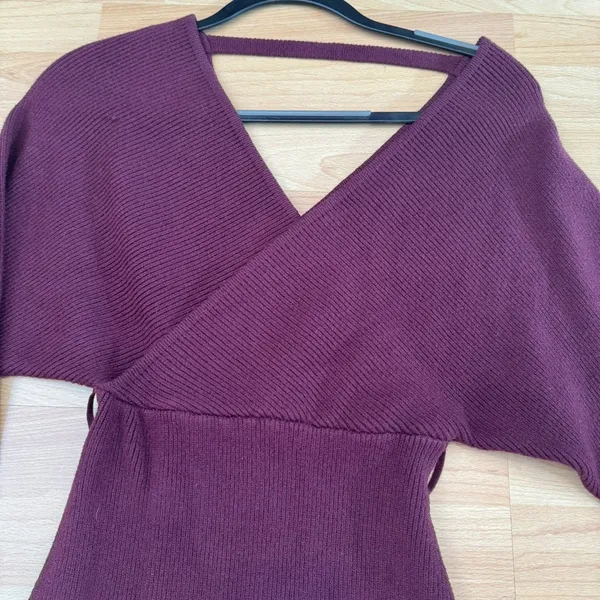 Knit dress by Vici Burgundy Long Sleeves - Image 2