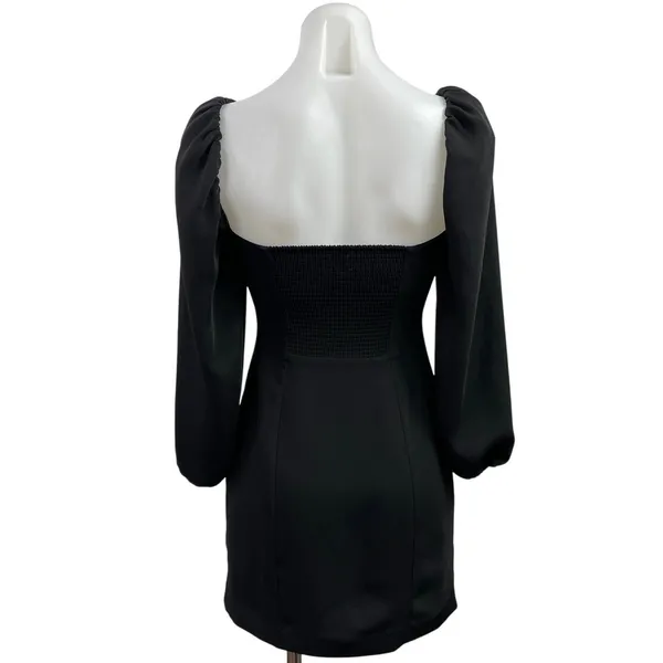 Aritzia Wilfred Novella Black Puff Long Sleeve Slit Mini Shift A-Line Dress Sz S - Image 3