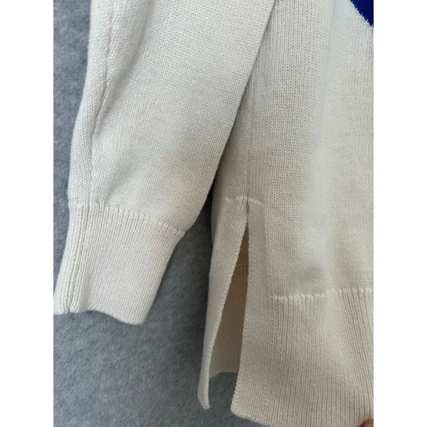 Lou & Grey Womens Small Cotton Chevron Colorblock Quarter Zip Sweater Navy Cream - Image 5