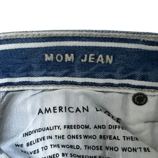 American Eagle Mom Jean Striped Denim Pants Blue White High Rise Tapered Size 2 - Image 6