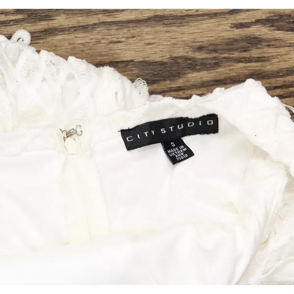 NWT City Studio Junior Sheath Crochet Lace Skater Dress 6642GX1AT1 White 5 - Image 6