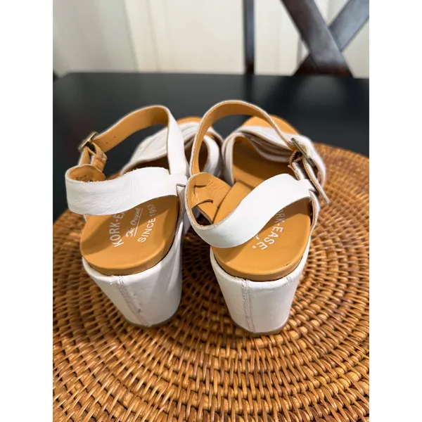 Kork-Ease White Leather Platform Wedge Sandals Strappy Ankle Strap K51501 8M - Image 4