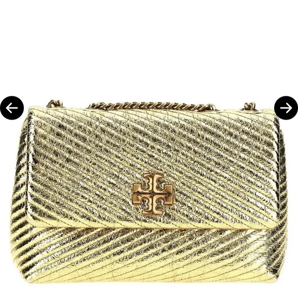 Tory Burch Kira Metallic Moto Quilt Small Convertible Shoulder Bag Gold New - Image 2