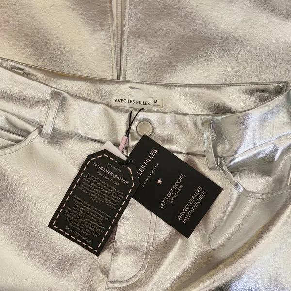 NWT!! AVEC LES FILLES Shimmering Silver Pencil Skirt Metallic Pockets Medium - Image 10