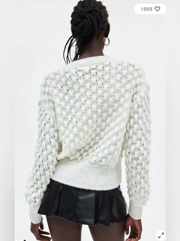 NWTKimchi Blue / Urban Outfitters Cream Open-Knit Sweater with Black Ribbon Ties - Image 3