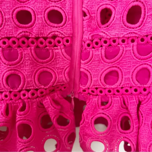 Lovers + Friends Hot Pink Puff Sleeve Peplum Top Cut Out Eyelet Size Small - Image 11