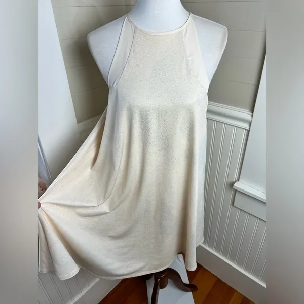 Lila Clothing Co Champagne Shimmer Halter Swing Mini Dress Large - Image 8