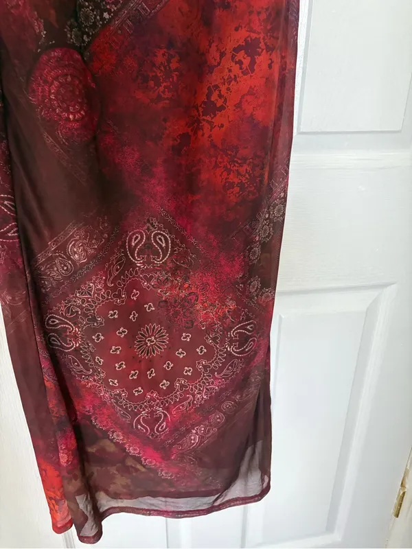 CIDER Red Paisley Mesh Halter Maxi Dress XS Y2K - Image 4