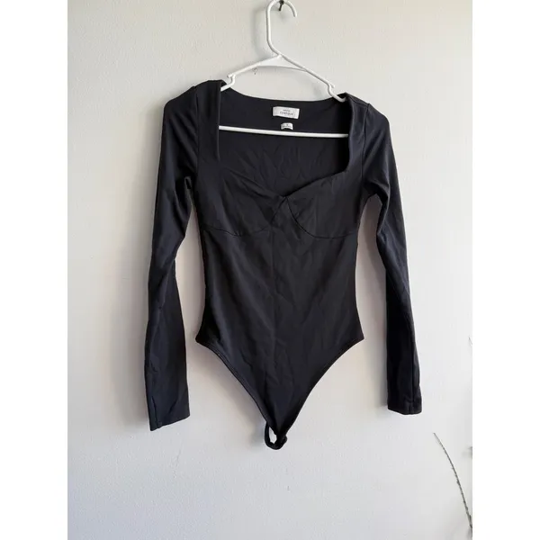 Babaton Contour Long Sleeve Bodysuit Black Sweetheart‎ Neck Thong Small 2619 - Image 2