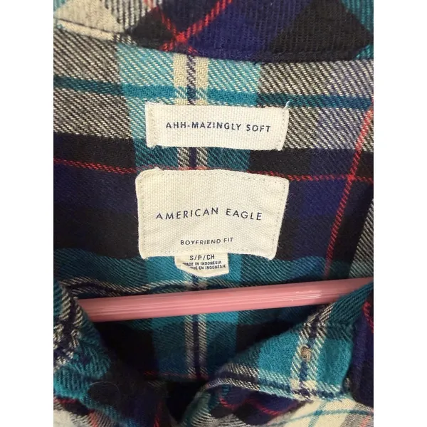 American Eagle Ahh-Mazingly Soft Boyfriend Fit Plaid Flannel Shirt‎ Grunge Y2K - Image 3