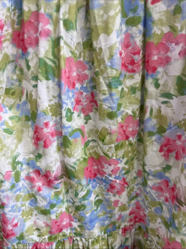 Floral Smocked Tiered Midi Dress Pink Blue Green Print Large - Image 10