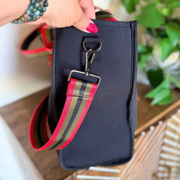 Haute Shore Neoprene Tote Black Red Olive Structured Shoulder Bag Wristlet New‎ - Image 11
