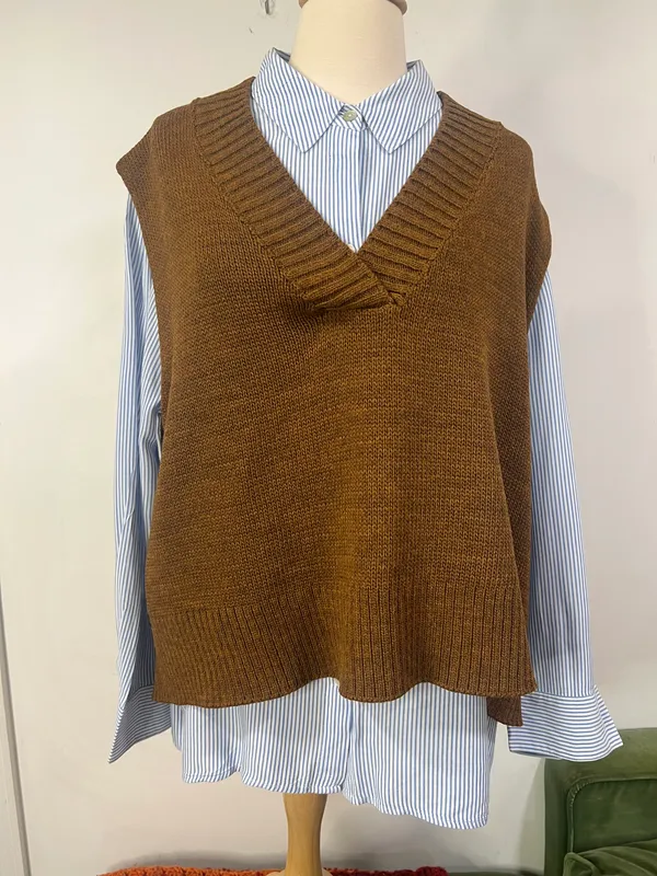 Nasty Gal Womens Minimalist Oversized Sweater Vest V Neck Tunic Long Pullover Size S - Image 2