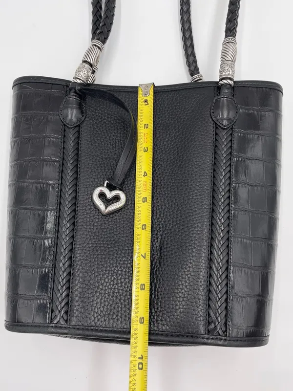 Vintage Brighton Black Pebbled Leather Croc Embossed Shoulder Bag Bucket Tote - Image 14