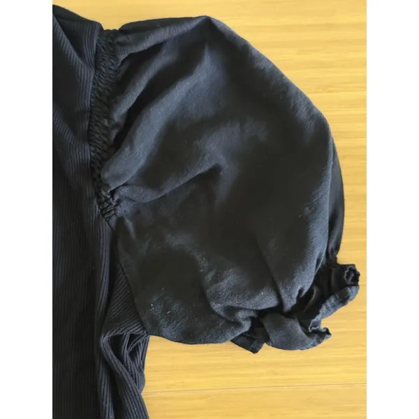 Tuckernuck Pomander Place Livia Top Small Black Henley Puff Sleeve Knit Ribbed - Image 8