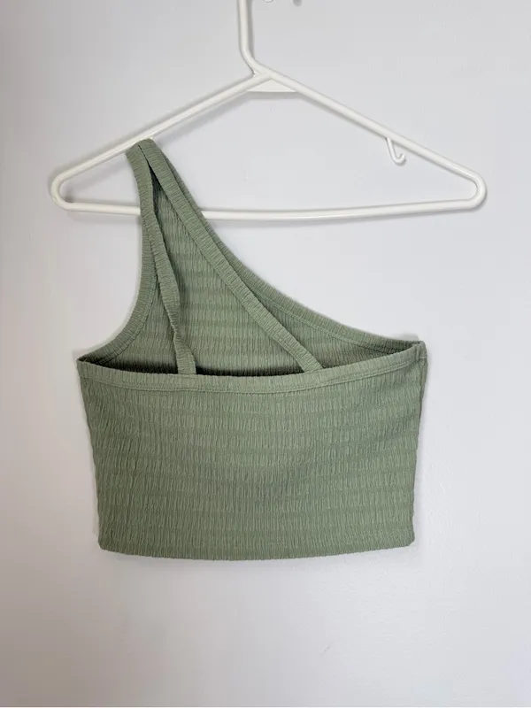 American Eagle Sage Green Ribbed One Shoulder Crop Tank Size Medium - Image 3