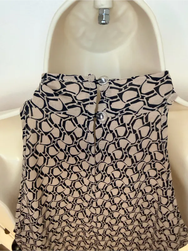 EMERY ROSE Size S Halter Mini Dress Beige Black Geometric Print Ruffle Hem - Image 13