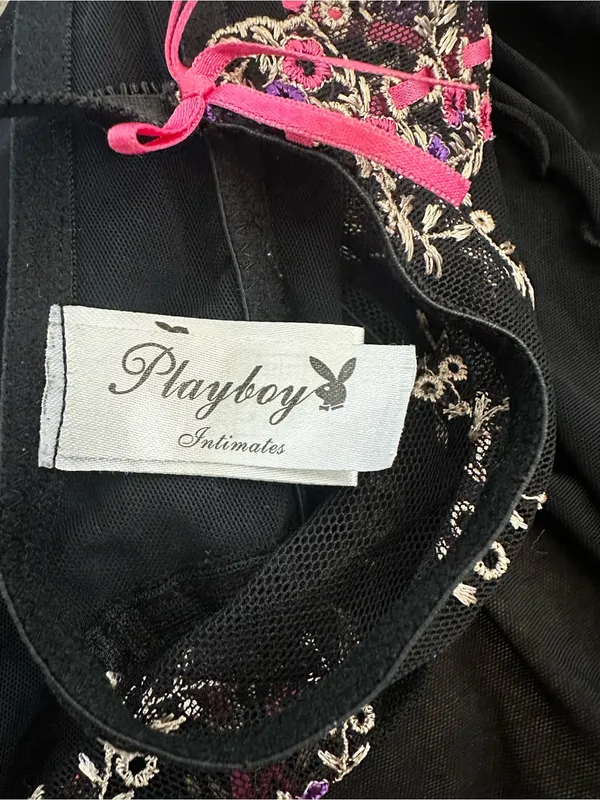 Y2K Playboy Lingerie Tie Front Sheer Mesh Cami Top Embroidered Floral Coquette - Image 6