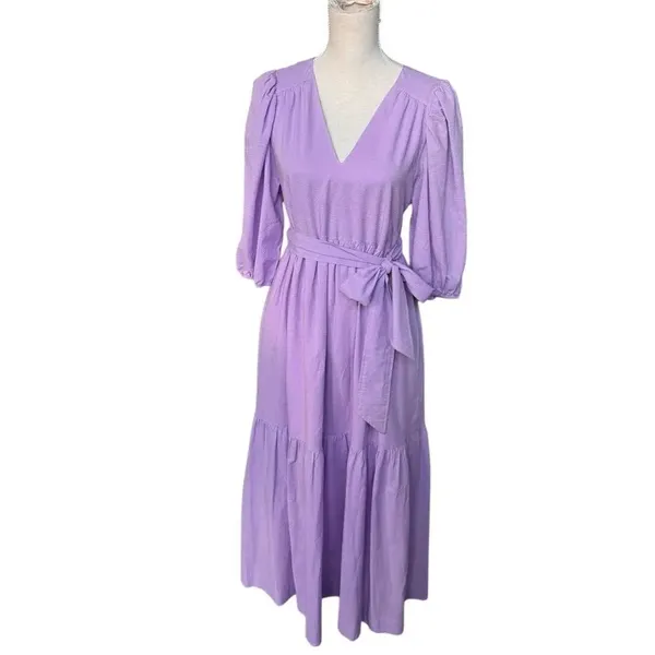 Marie Oliver Betti Aster Purple Lavender V-Neck Tiered Maxi Dress S - Image 3