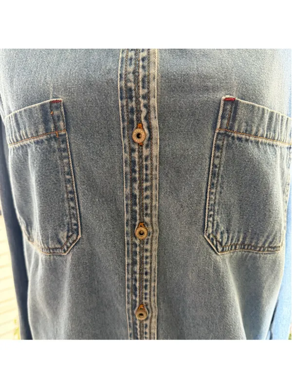 Vintage 90s Bill Blass women's denim shirt blue cotton Western grunge cottage M - Image 12